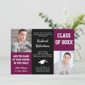 Paarse Maroon en Black Custom Atlete Afstuderen Kaart (Staand voorkant)