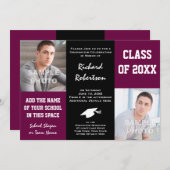 Paarse Maroon en Black Custom Atlete Afstuderen Kaart (Voorkant / Achterkant)