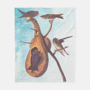 Paarse Martin Audubon Bird Family and Gourd Home Fleece Deken