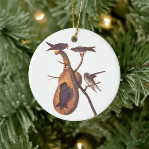 Paarse Martin Audubon Bird Family and Gourd Home Keramisch Ornament
