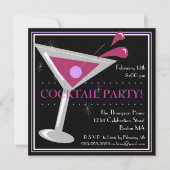 Paarse Martini Cocktail Party Invitation Kaart (Voorkant)