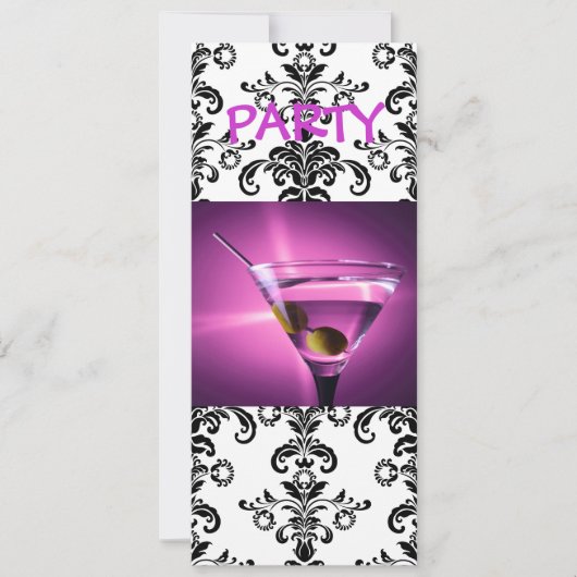 Paarse martini damask party nodigt uit kaart (Voorkant)