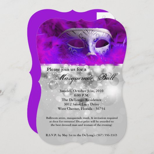 Paarse Maskerade Ball Mask Kostuum Halloween Onder Kaart (Voorkant / Achterkant)