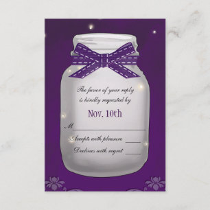 Paarse Mason Jar met Fireflies RSVP-reactiekaart RSVP Kaartje