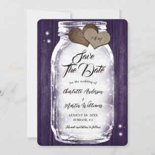 Paarse Mason Jar String Lights Rustieke Hout Weddi Save The Date