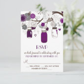 Paarse Mason Jars en Flowers Wedding RSVP Kaart (Staand voorkant)