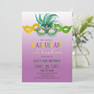 Paarse Masquerade Ball Party Mardi Gras Birthday I Kaart