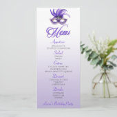 Paarse Masquerade Birthday Party Flat Menu (Staand voorkant)