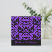 Paarse Masquerade Damask Halloween Wedding Kaart (Staand voorkant)