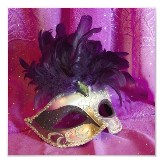 Paarse Masquerade Mask Square Foto Afdruk (Voorkant)