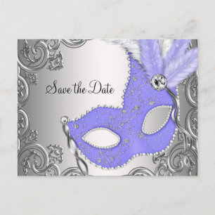 Paarse Masquerade Save The Date Aankondigingskaart