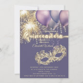 Paarse Masquerade sprankelend vuurwerk Quinceañera Kaart (Voorkant)