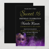 Paarse Masquerade Sweet 16 Uitnodiging (Voorkant / Achterkant)