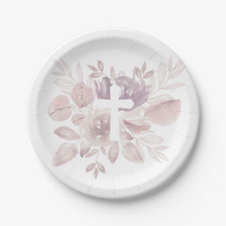 Paarse Mauve Aquarel Bloemkruis Papieren Borden Bordje