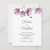 Paarse mauve bloemen. Moderne rustieke bruiloft Kaart (Voorkant)