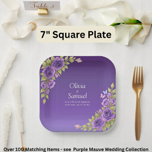 Paarse Mauve Bloemen & Witte Bruiloft 7" Vierkant Papieren Bordje