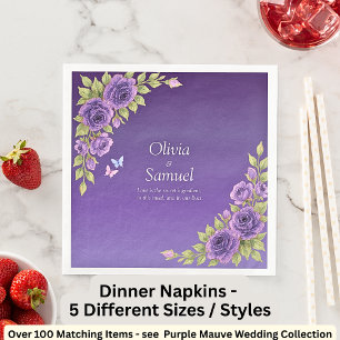 Paarse Mauve Bloemen & Witte Bruiloft Servet