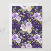 paarse, mauve en perzik bloemenbruiloft uitnodigin kaart (Achterkant)