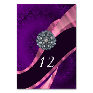 Paarse mauve, en roze damast bruiloft kaart