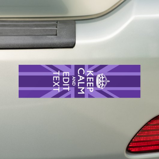 Paarse Mauve Keep Calm En Jouw Tekst Union Jack Bumpersticker (Op auto)