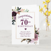 Paarse Mauve Pink Floral 70e verjaardag Kaart (Gele Bloem)