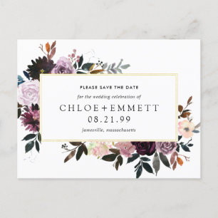 Paarse Mauve Pink Floral Save the Date Briefkaart