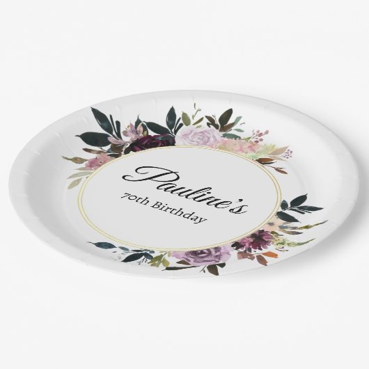 Paarse Mauve Roos Bloemen 70ste Verjaardagsfeest Papieren Bordje (Gekanteld)