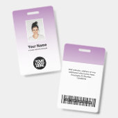 Paarse Medewerker Foto Bar Code Logo Naam Gradiënt Badge (Voor- en achterkant)