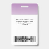 Paarse Medewerker Foto Bar Code Logo Naam Gradiënt Badge (Achterkant)