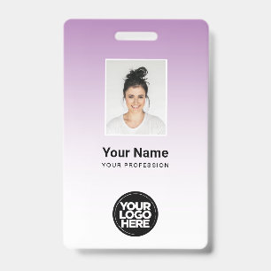 Paarse Medewerker Foto Bar Code Logo Naam Gradiënt Badge