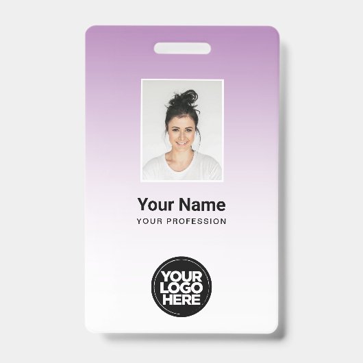 Paarse Medewerker Foto Bar Code Logo Naam Gradiënt Badge (Voorzijde)