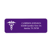 Paarse Medische Caduceus Dokter Retouradres Etiket (Voorkant)