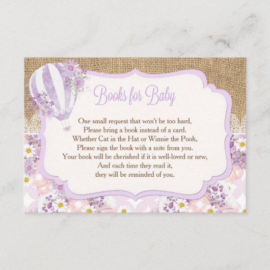 paarse meid met heteluchtballon Boeken voor baby Informatiekaartje (Voorkant)