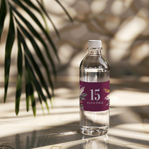 Paarse meisjesachtige waterverf bloemige elegante waterfles etiket