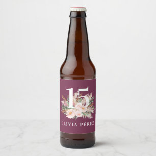 Paarse meisjesachtige waterverf bloemrijke elegant bier etiket