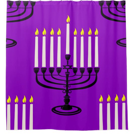 paarse menorah hanukkah joodse krant douchegordijn (Voorkant)