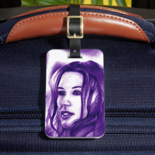 Paarse Mensenvrouw Portret Originele Kunst Bagagelabel