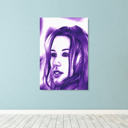 Paarse Mensenvrouw Portret Originele Kunst Canvas Afdruk (Insitu (Houten vloer))