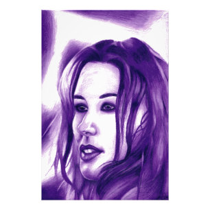 Paarse Mensenvrouw Portret Originele Kunst Foto Afdruk