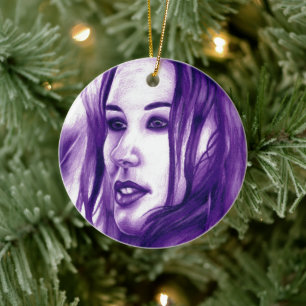 Paarse Mensenvrouw Portret Originele Kunst Keramisch Ornament