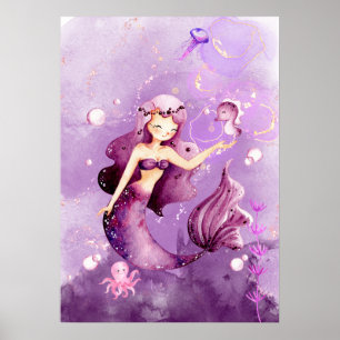 Paarse Mermaid Poster