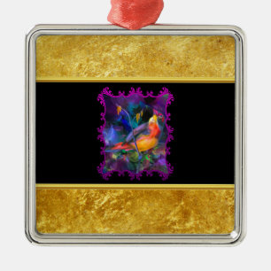 Paarse mest met een gouden folie en een zwarte tex metalen ornament