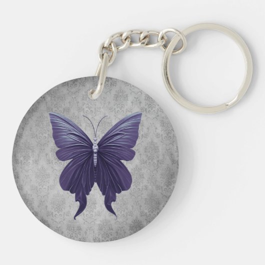 Paarse met juwelen versierde vlinder sleutelhanger (Achterkant)