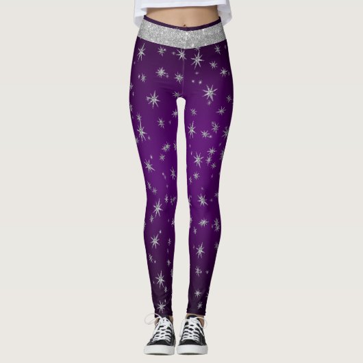 Paarse met Silver Stars Leggings (Voorkant)