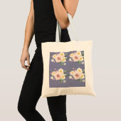 Paarse met witte bloemen canvas tas (Voorkant (product))