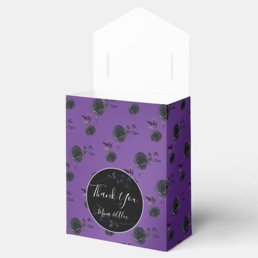 Paarse met Zwart Roos Custom Wedding Bedankdoosjes (Geopend)