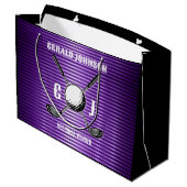 Paarse Metallic Lines Golf Monogram Ontwerp Groot Cadeauzakje (Achterkant Gekanteld)