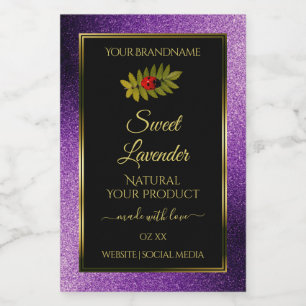 Paarse Metallic Nep Glitter Zwarte Productlabels Voedselcontainer Etiket