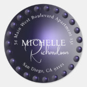 Paarse metallic Round Return-adreslabel Ronde Sticker (Voorkant)
