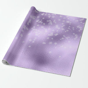 Paarse Metallic Sneeuwvlokken Kerstmis Cadeaupapier